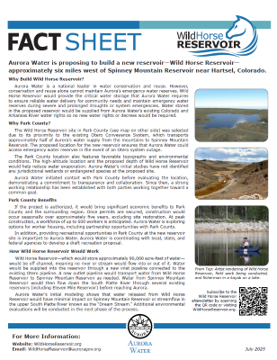 First page of the Wild Horse Reservoir Fact sheet for Park County